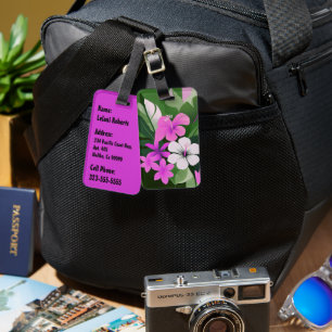 Mid-Century Modern Hawaiian Hibiscus and Plumeria Luggage Tag
