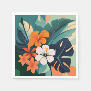 Mid-Century Modern Hawaiian Hibiscus and Plumeria Napkin