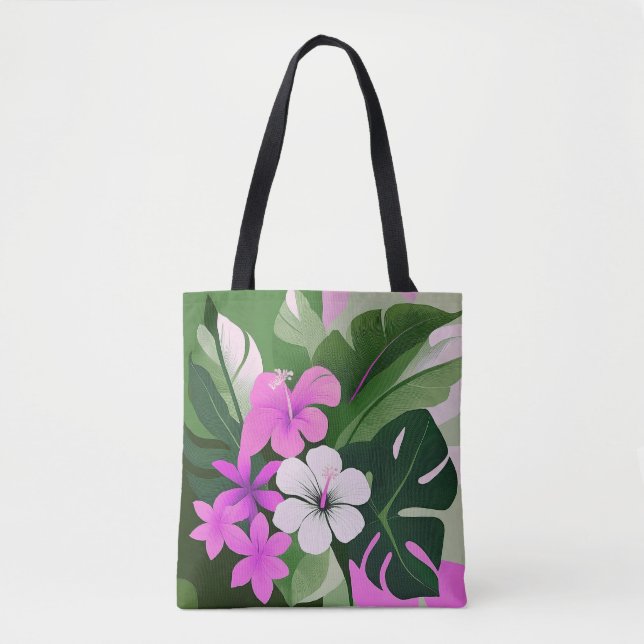 Mid-Century Modern Hawaiian Hibiscus Beach Bag (Front)