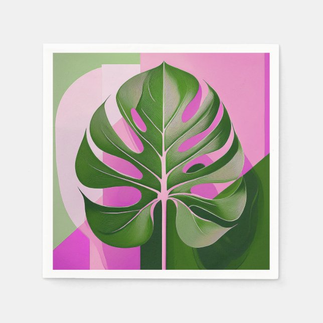 Mid-Century Modern Hawaiian Monstera Leaf Napkin (Front)