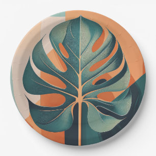 Mid-Century Modern Hawaiian Monstera Leaf Paper Plate
