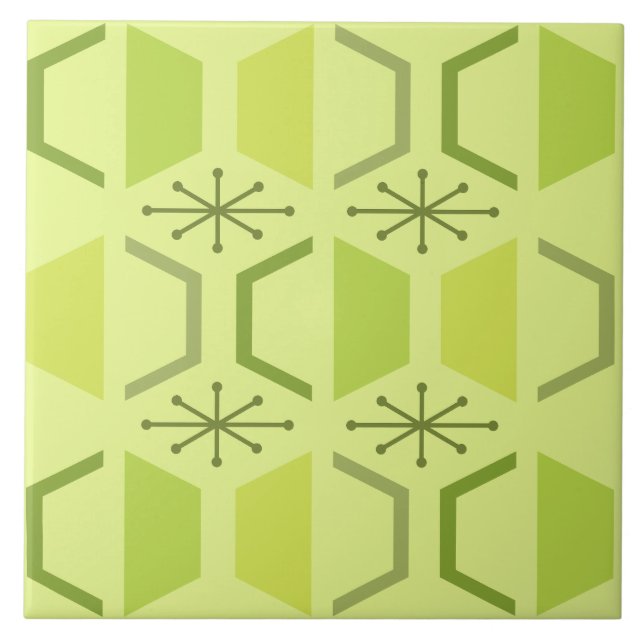 Mid Century Modern Hexagons Chartreuse Tile (Front)