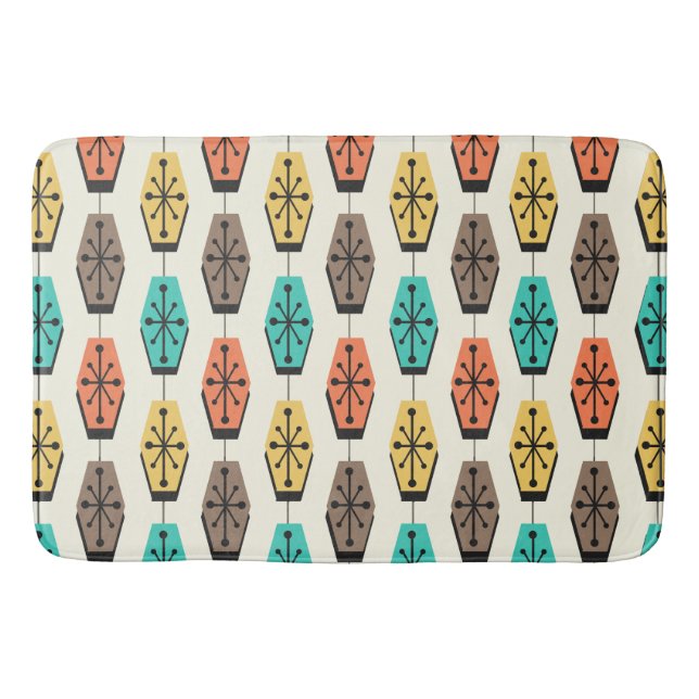 Mid Century Modern Hexagons Colourful Bath Mat (Front)