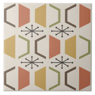 Mid Century Modern Hexagons Multicolored Tile