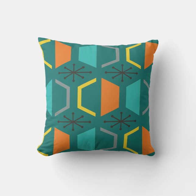 Mid Century Modern Hexagons Teal Cushion (Front)