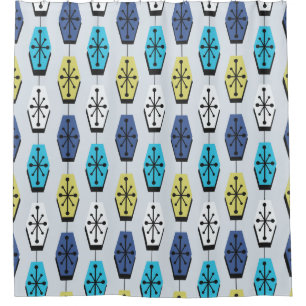 Mid Century Modern Hexagons Turquoise Shower Curtain