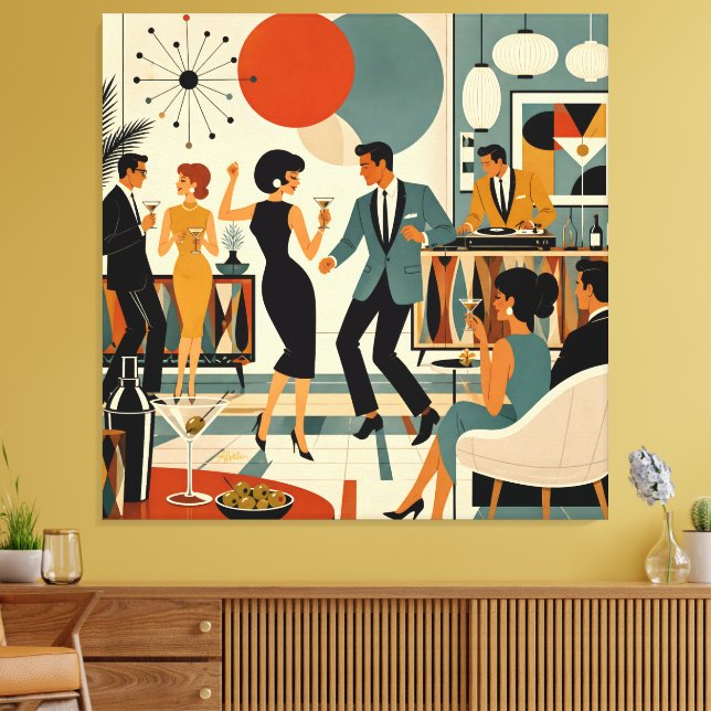 Mid Century Modern Hip Martini Dance Party Canvas Print (Insitu(LivingRoom))