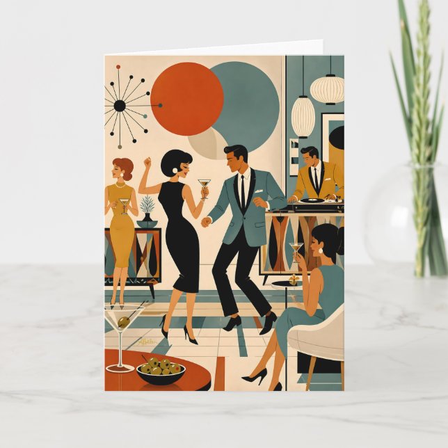 Mid Century Modern Hip Martini Dance Party Card (Front)