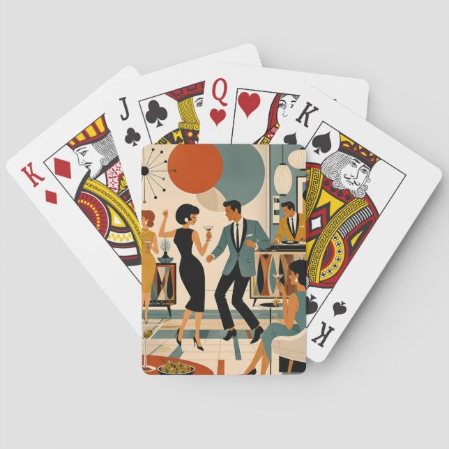 Mid Century Modern Hip Martini Dance Party Playing Cards (Back)