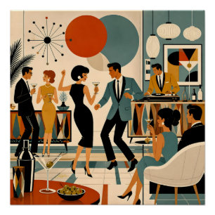 Mid Century Modern Hip Martini Dance Party Poster