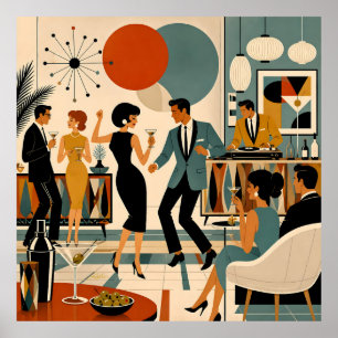Mid Century Modern Hip Martini Dance Party Poster