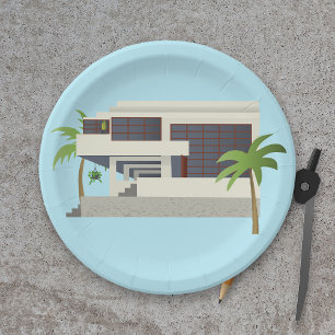 Mid Century Modern House Paper Plate