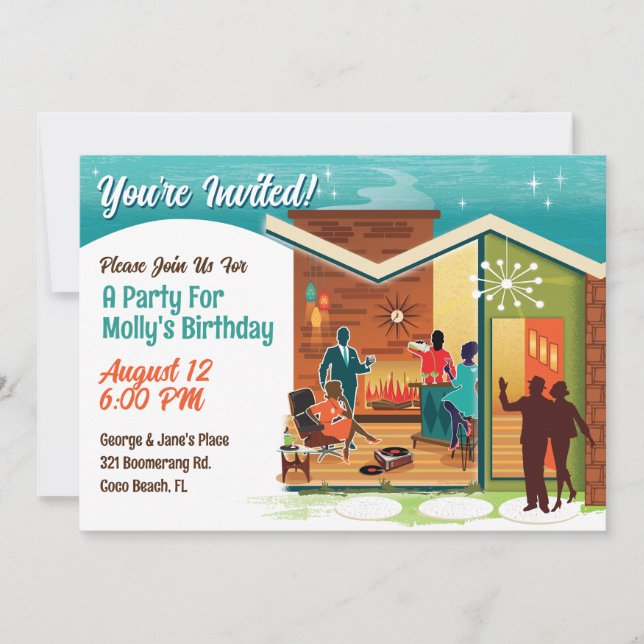 Mid-Century Modern House Party Invitation (Front)