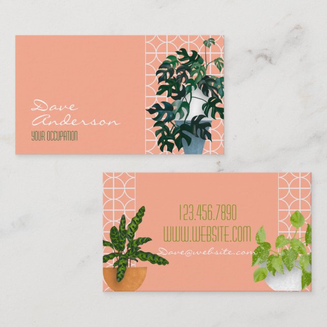 Mid Century Modern House Plants Business Card (Front/Back)