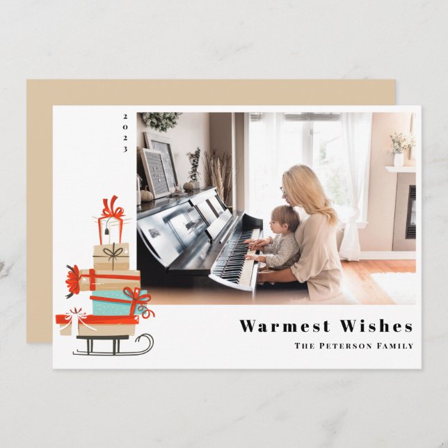 Mid-Century Modern Illustrated Christmas Sled Holiday Card (Front/Back)