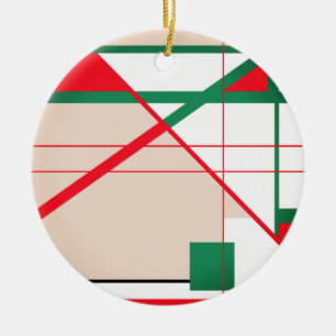 Mid-Century Modern in Red Green on White Beige Ceramic Tree Decoration