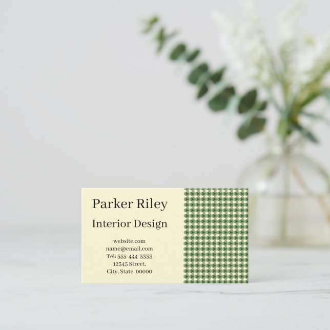 Mid Century Modern Interior Designer Retro Pattern Business Card (Standing Front)