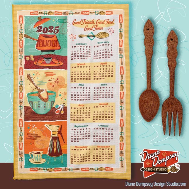 Mid-Century Modern Kitchen Calendar Towel 2025 (Creator Uploaded)