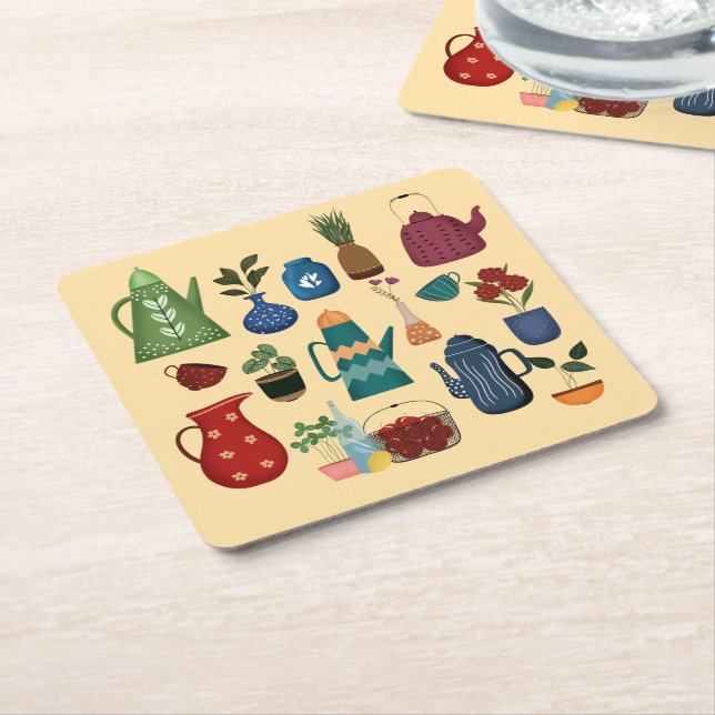 Mid-Century Modern Kitchen Charm Square Paper Coaster (Angled)