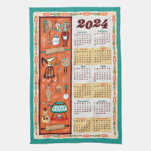 Mid-Century Modern Kitchen Utensils Calendar Towel