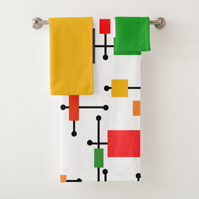 Mid-Century Modern Large Grid  Bath Towel Set (Insitu)
