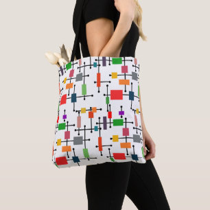 Mid-Century Modern Large Grid Tote Bag