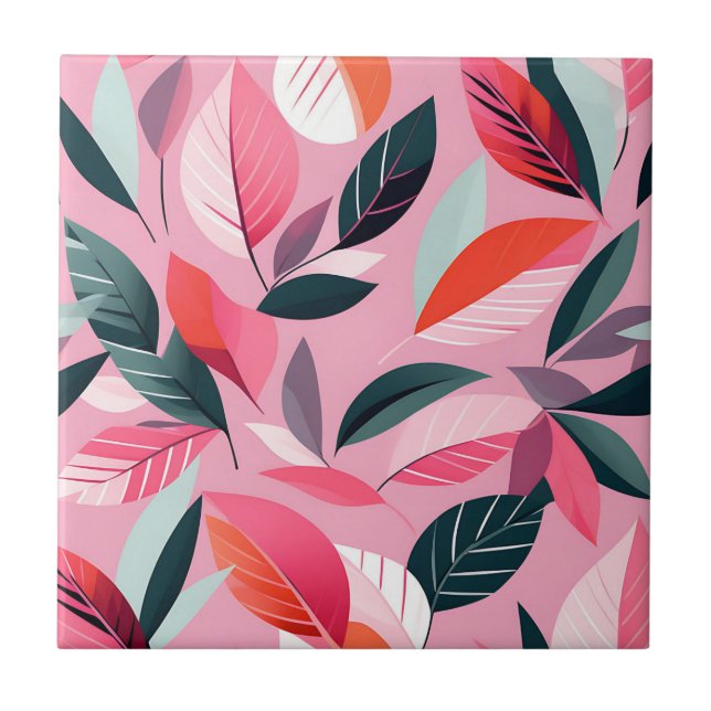 Mid Century Modern Leaf Pattern in Bold Pink Tile (Front)