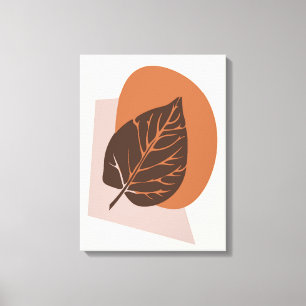 Mid-Century Modern Leaf Silhouette Brown and Beige Canvas Print