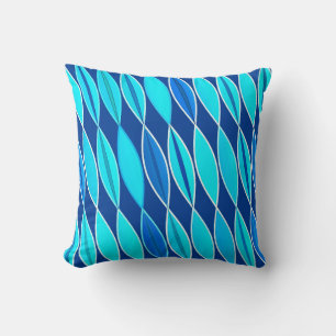 Mid Century Modern Leaves, Cobalt and Sky Blue Cushion