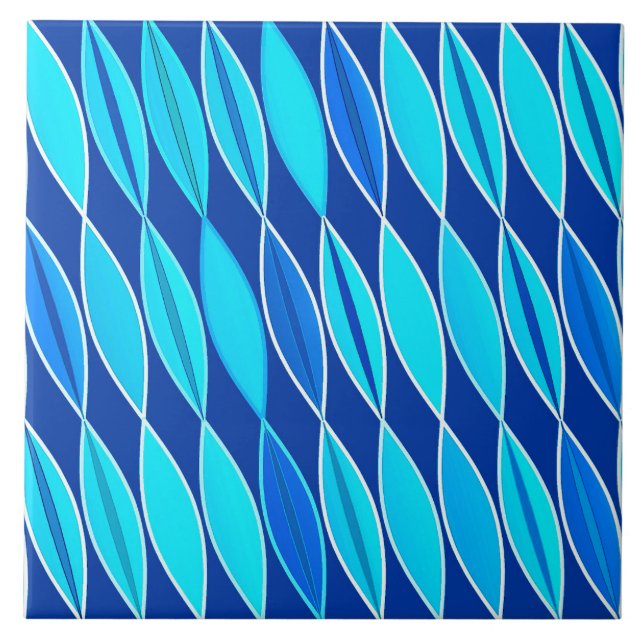 Mid Century Modern Leaves, Cobalt and Sky Blue Tile (Front)