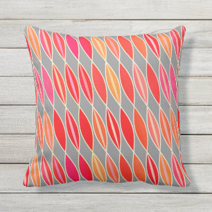 Mid Century Modern Leaves, Coral Orange and Grey Cushion