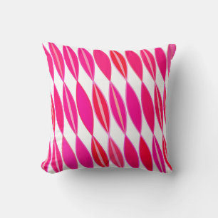 Mid Century Modern Leaves, Coral Pink and White Cushion