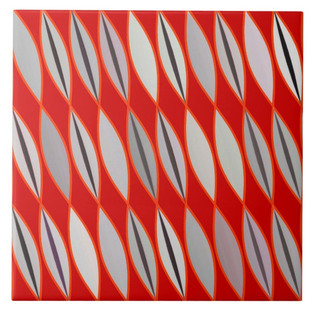Mid Century Modern Leaves, Dark Red & Gray / Grey Tile (Front)