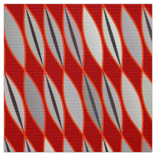 Mid Century Modern Leaves, Dark Red & Grey / Grey Fabric