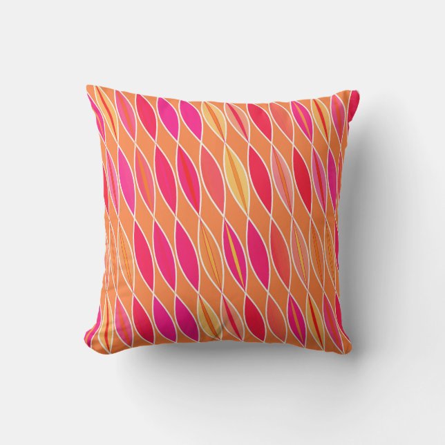 Mid Century Modern Leaves, Fuchsia Pink and Orange Cushion (Front)