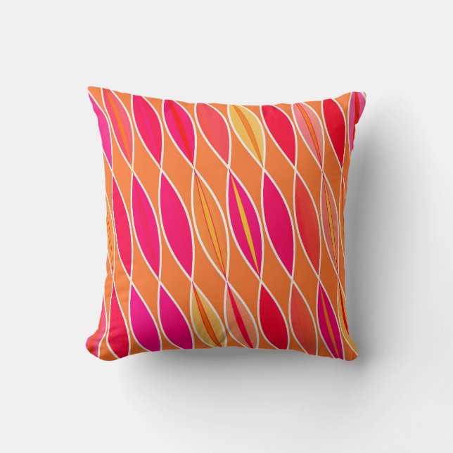 Mid Century Modern Leaves, Fuchsia Pink and Orange Cushion (Front)