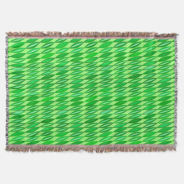 Mid Century Modern Leaves, Lime and Emerald Green Throw Blanket (Front)