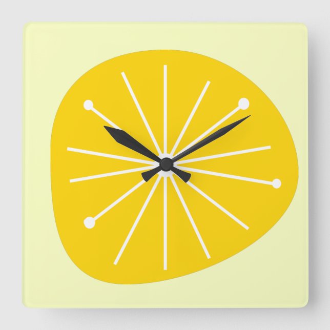 Mid-Century Modern LEMON STARBURST KITCHEN Clock (Front)