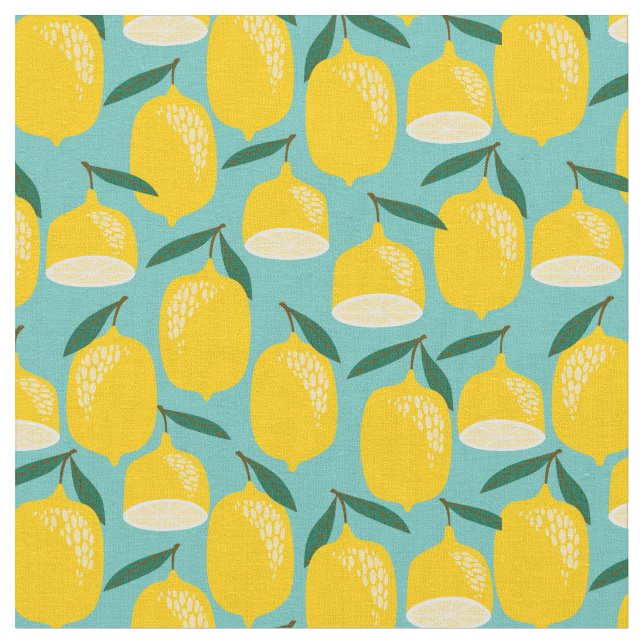 Mid-Century Modern Lemon Yellow Kitchen Pattern Fabric (Close Up)