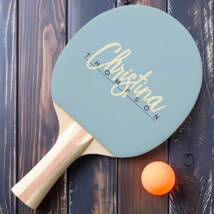 Mid-Century Modern Light Sky Painted Name Ping Pong Paddle