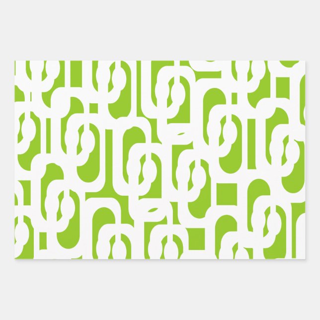 Mid Century Modern Lime Green Abstract Loop Wrapping Paper Sheet (Front)