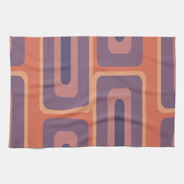 Mid Century Modern Long Rectangles Colourful 2 Tea Towel (Horizontal)