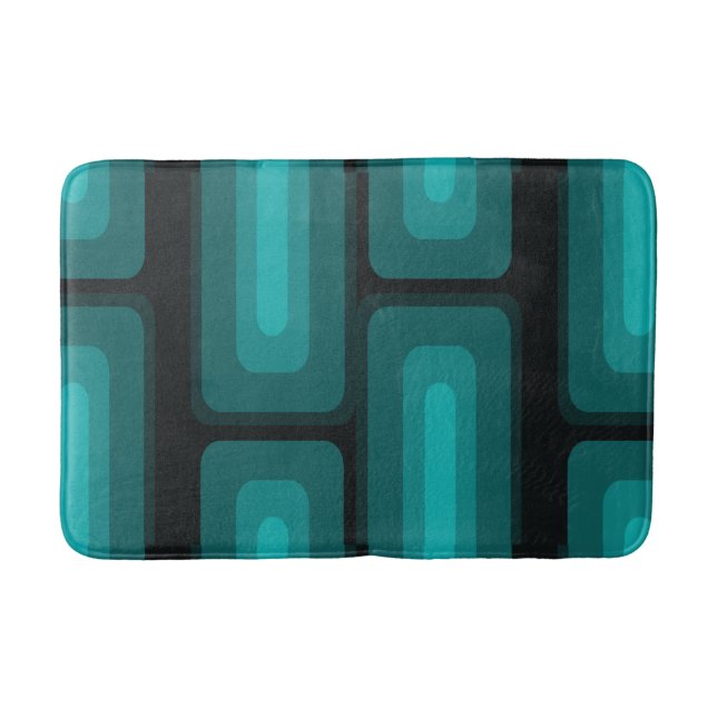 Mid Century Modern Long Rectangles Teal Bath Mat (Front)