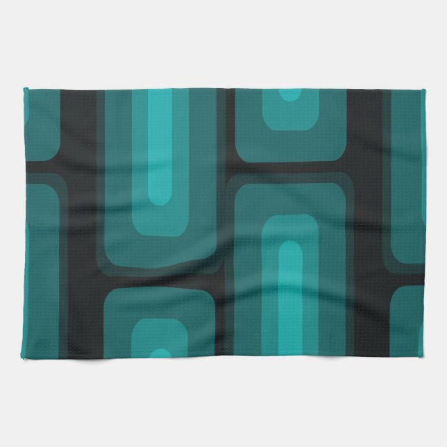Mid Century Modern Long Rectangles Teal Tea Towel (Horizontal)
