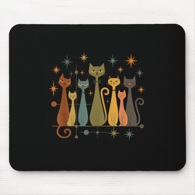 Mid-century Modern Look Atomic Age 50s 60s Cat Shi Mouse Pad (Front)