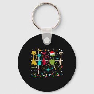 Mid Century Modern Look Cats Christmas Retro 50s 6 Key Ring