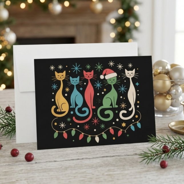 Mid Century Modern Look Cats Xmas Retro 50s 60s Holiday Card (Creator Uploaded)