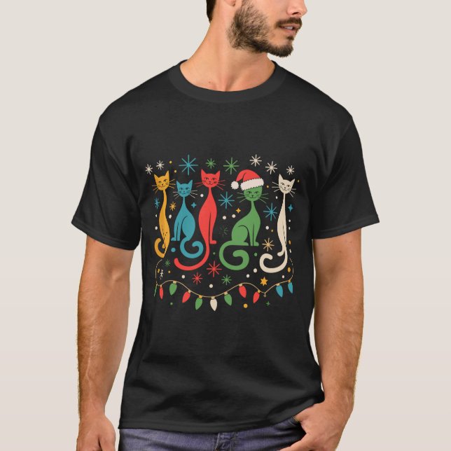 Mid Century Modern Look Cats Xmas Retro 50s 60s  T-Shirt (Front)