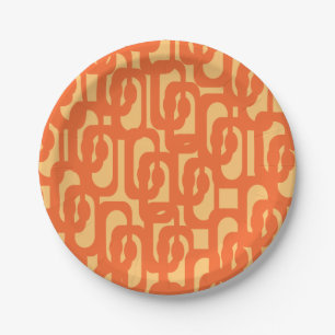 Mid Century Modern Loop Pattern in Orange Mustard Paper Plate