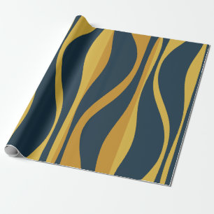 Mid Century Modern Lounge Navy Mustard Pattern Wrapping Paper